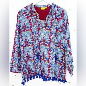 Roller Rabbit Red and Blue Tassel Tunic Size XS in great condition
